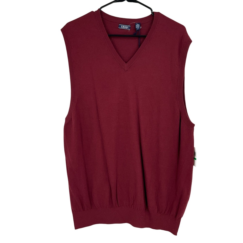 IZOD Fieldhouse Sweater Vest Mens Sz L Red V-Neck Wool Blend Pullover Knit NEW